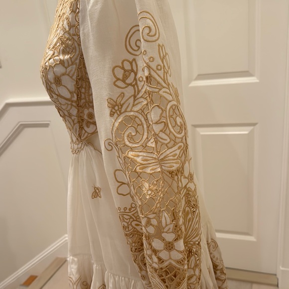 Zimmerman Jeannie Embroidered Linen mini dress in White and Gold - Picture 8 of 12